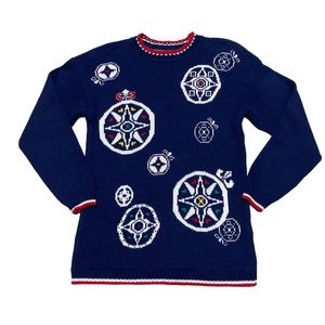 Vintage Ugly Christmas Sweater Women’s S Liz Wear Blue Ornament Holiday Crewneck